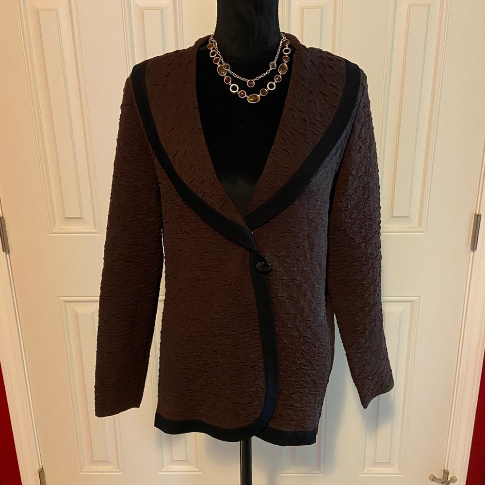 Exclusively Misook rich chocolate brown shawl cardigan
